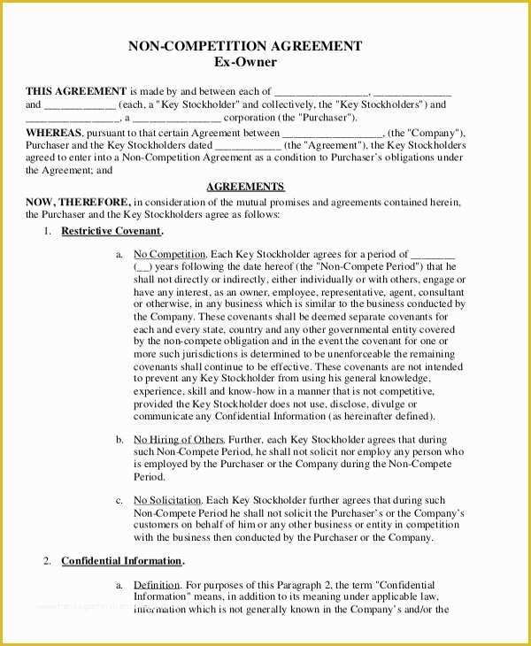 Non Compete Template Free Of attorney Non Pete Agreement Template 9 Free Word