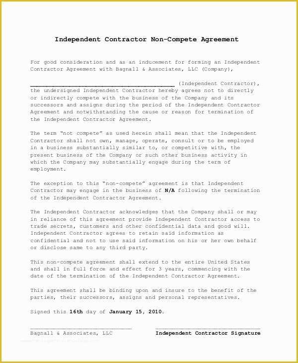 Non Compete Template Free Of Non Pete Agreement 11 Free Word Pdf Documents