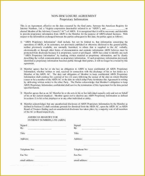 Non Disclosure Agreement Template Free Pdf Of 10 Sample Non Disclosure Agreements In Pdf