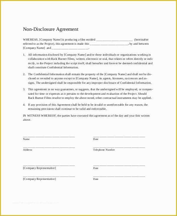 Non Disclosure Agreement Template Free Pdf Of 20 Non Disclosure Agreement Templates Doc Pdf