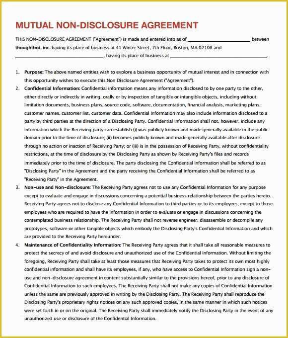 Non Disclosure Agreement Template Free Pdf Of 7 Free Non Disclosure Agreement Templates Excel Pdf formats