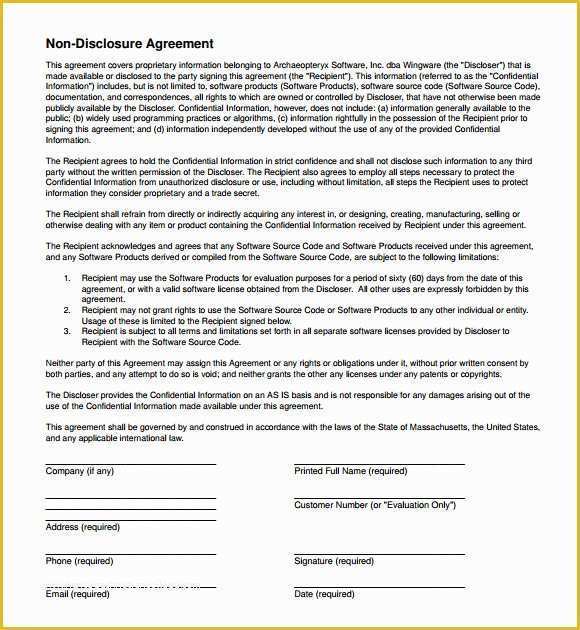 Non Disclosure Agreement Template Free Pdf Of 8 Sample Non Disclosure Agreements