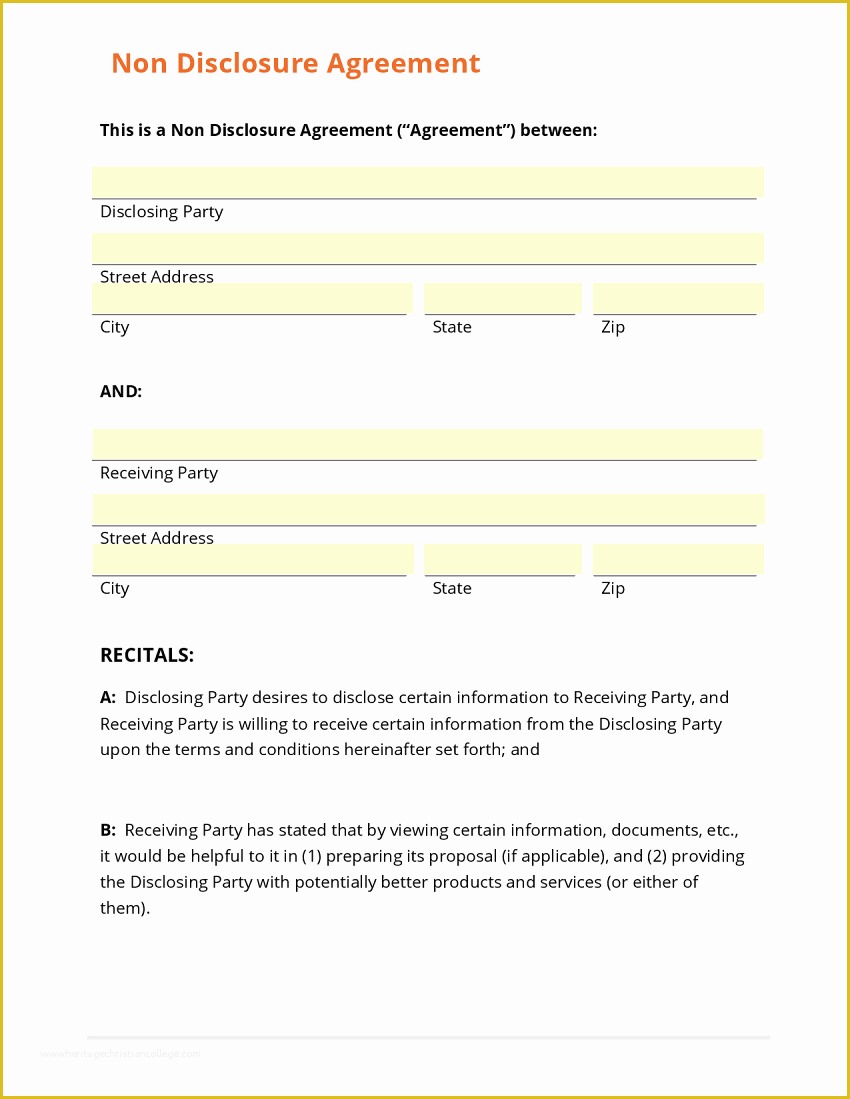 Non Disclosure Agreement Template Free Pdf Of Business form Template Gallery