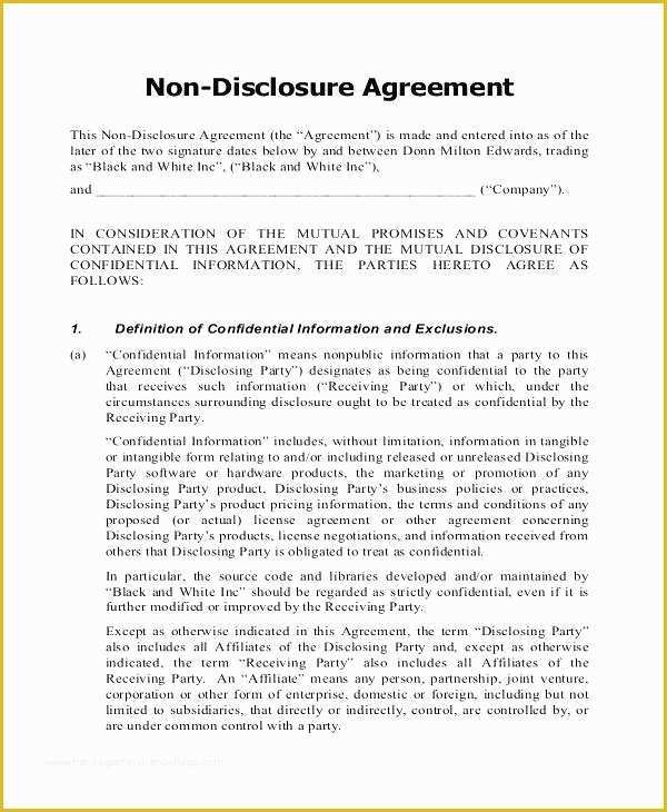 Non Disclosure Agreement Template Free Pdf Of Non Disclosure Agreement form Template