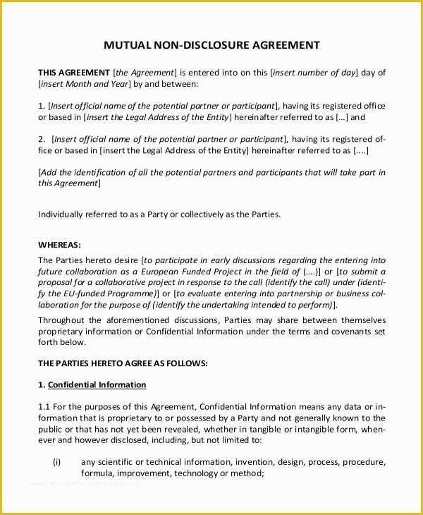 Non Disclosure Agreement Template Free Pdf Of Non Disclosure Agreement Template – 9 Free Word Pdf
