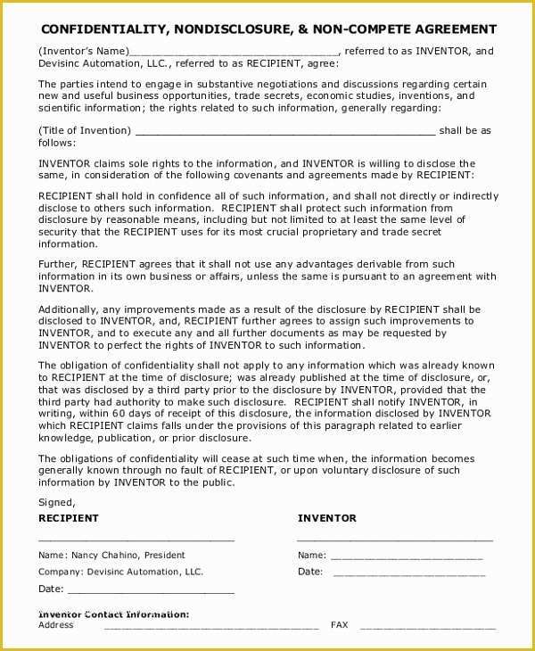 Non Disclosure Agreement Template Free Pdf Of Non Disclosure Non Pete Agreement – 10 Free Word Pdf