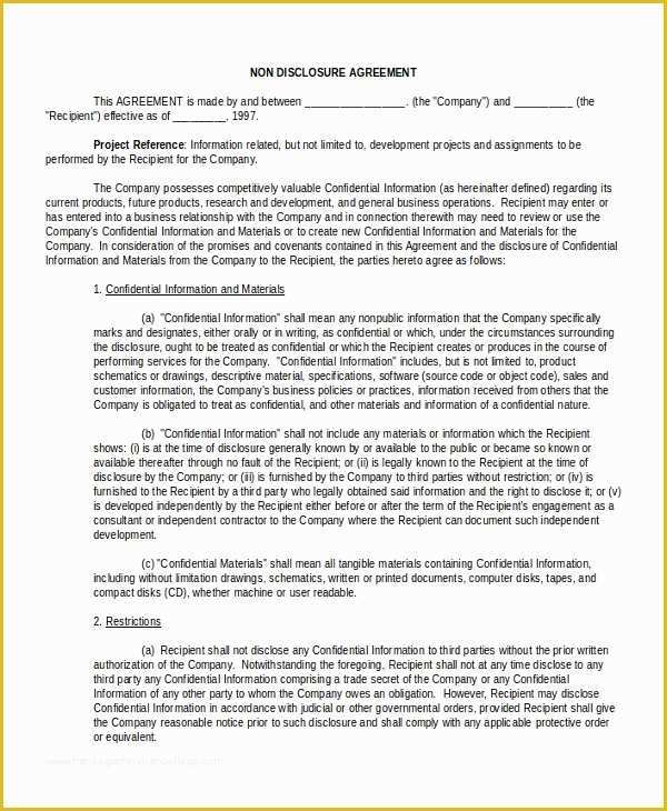 Non Disclosure Agreement Template Free Pdf Of Standard Non Disclosure Agreement form – 10 Free Word