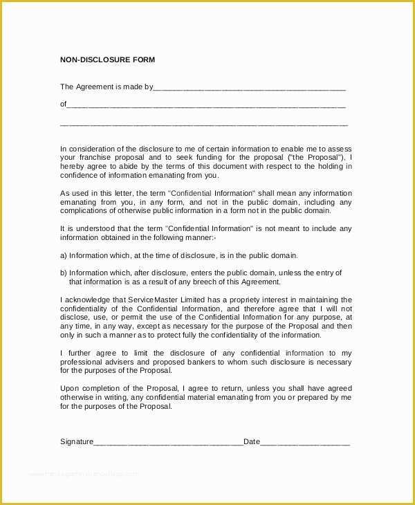 Non Disclosure Agreement Template Free Pdf Of Standard Non Disclosure Agreement form 20 Free Word