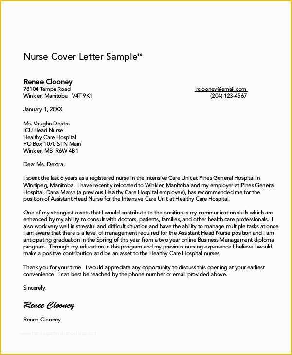 Nursing Resume Cover Letter Template Free Of 8 Nursing Cover Letter Examples