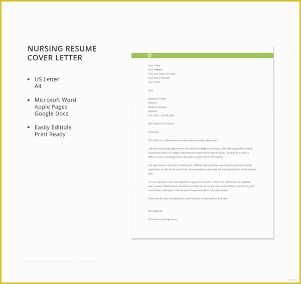 Nursing Resume Cover Letter Template Free Of 8 Nursing Cover Letter Templates Free Sample Example