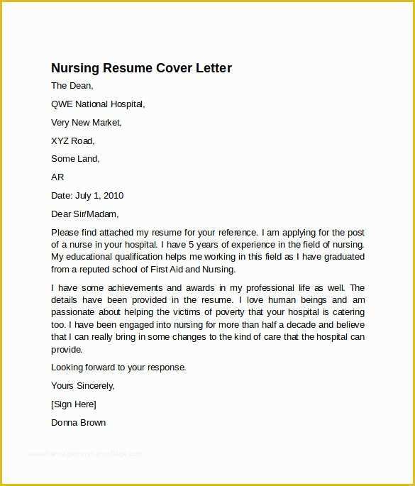 Nursing Resume Cover Letter Template Free Of 8 Nursing Cover Letter Templates to Download