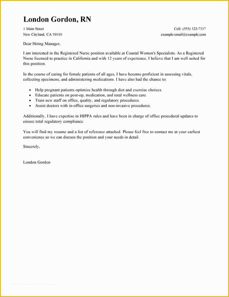 Nursing Resume Cover Letter Template Free Of Best Registered Nurse Cover Letter Examples