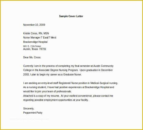 Nursing Resume Cover Letter Template Free Of Entry Level Cover Letter Template 11 Free Sample