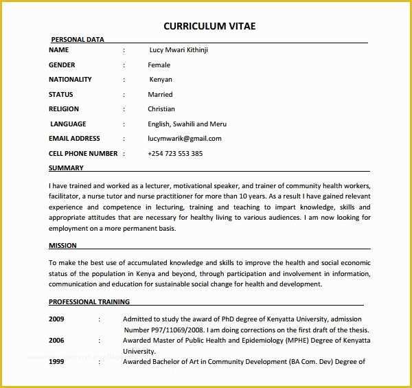 Nursing Templates Free Of 27 Cv Samples