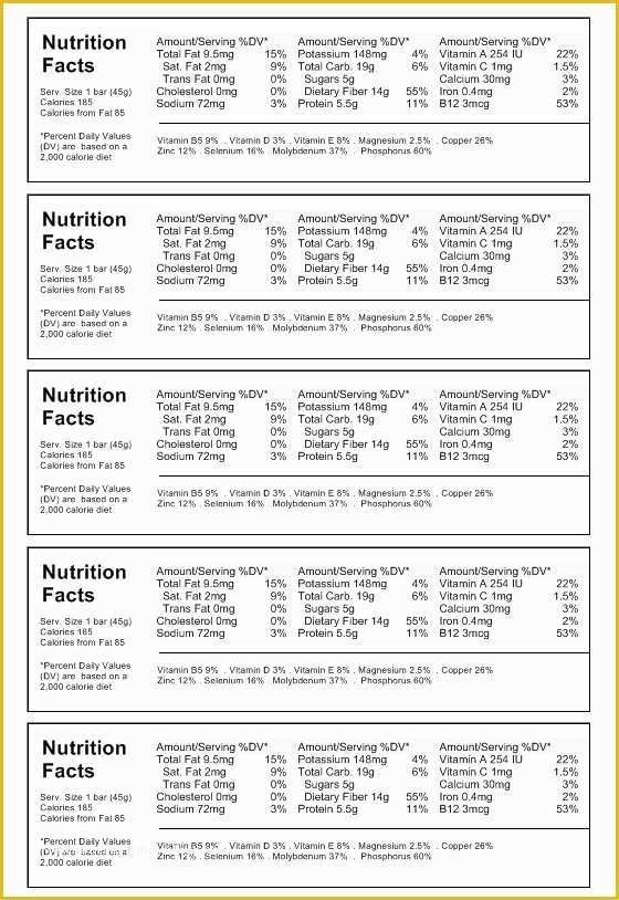 Nutrition Label Template Free Of Nutrition Label Template Download