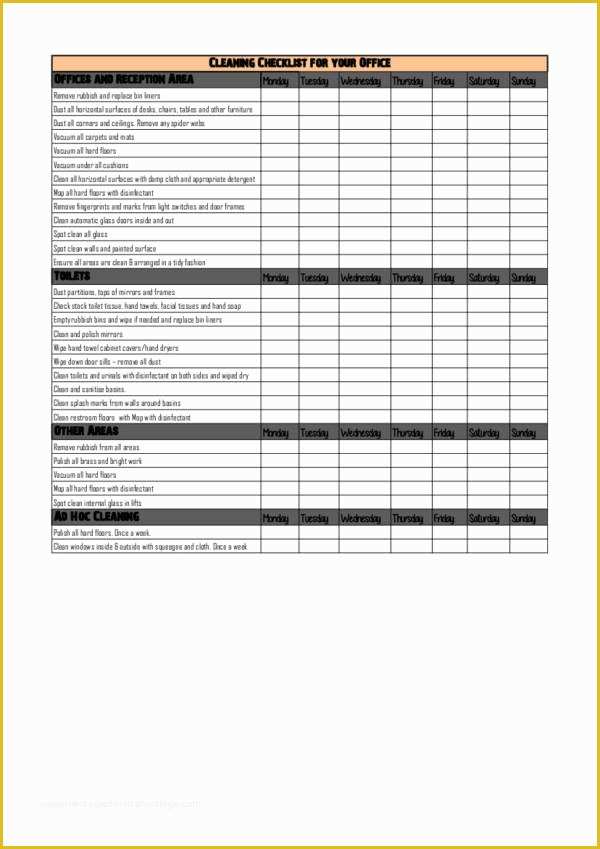 Office Cleaning Templates Free Of 20 Cleaning Checklist Samples & Templates