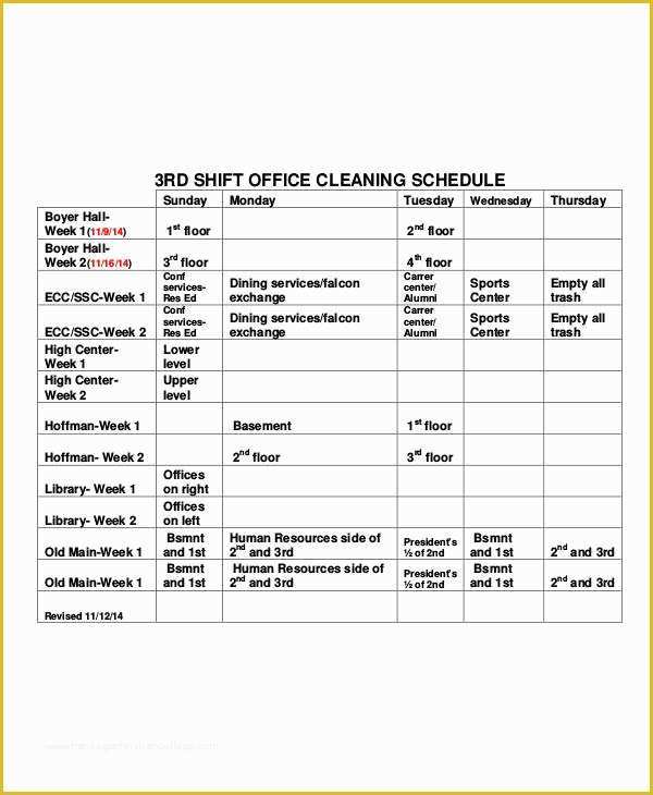 Office Cleaning Templates Free Of Fice Cleaning Schedule Template 10 Free Word Pdf