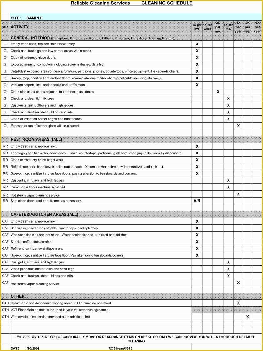 Office Cleaning Templates Free Of Free Cleaning Schedule forms