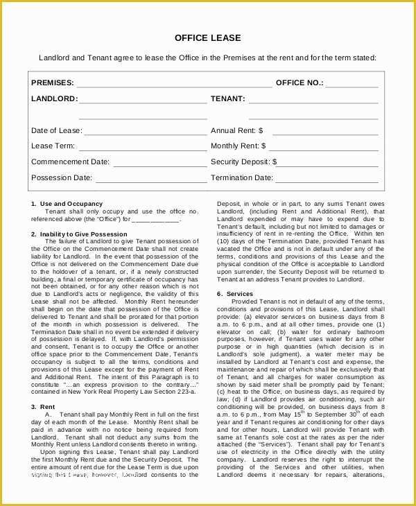 Office Lease Template Free Of Sample Mercial Lease Agreement 10 Documents In Pdf