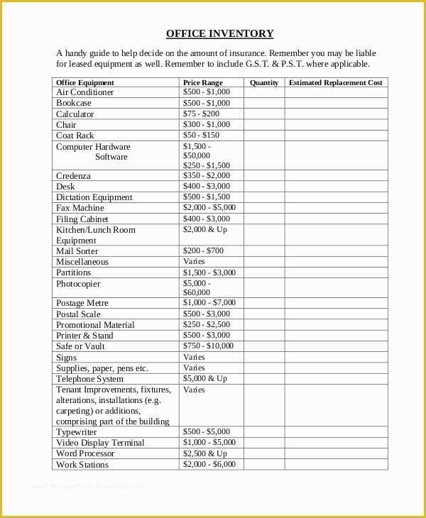 Office Supply Inventory Template Free Of 7 Fice Inventory Templates Free Sample Example