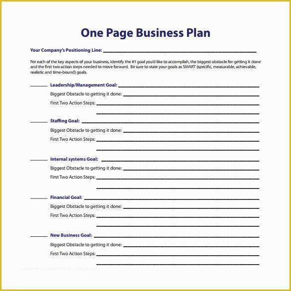 One Page Business Plan Template Free Of 10 E Page Business Plan Samples