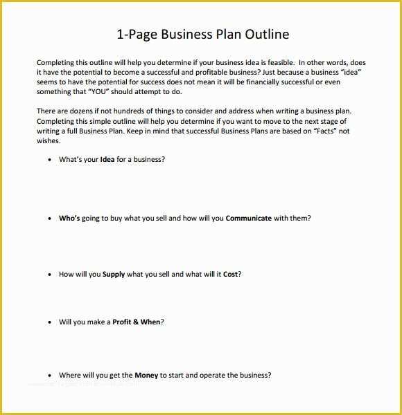 One Page Business Plan Template Free Of 10 E Page Business Plan Samples