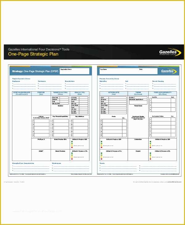 One Page Business Plan Template Free Of 10 E Page Strategic Plan Templates Pdf