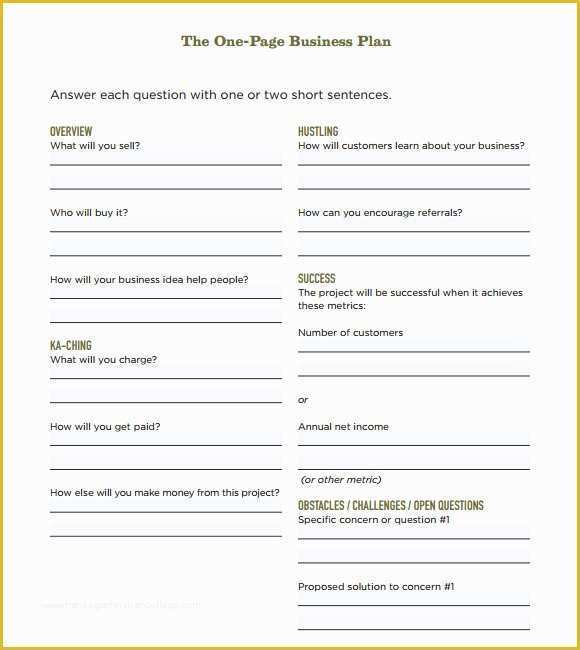 One Page Business Plan Template Free Of E Page Business Plan Template 10 Download Free