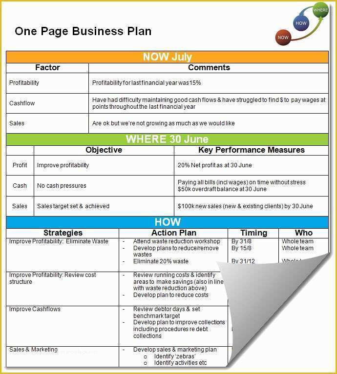 One Page Business Plan Template Free Of E Page Business Plan Template