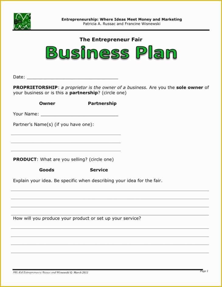 One Page Business Plan Template Free Of E Page Business Plan Template