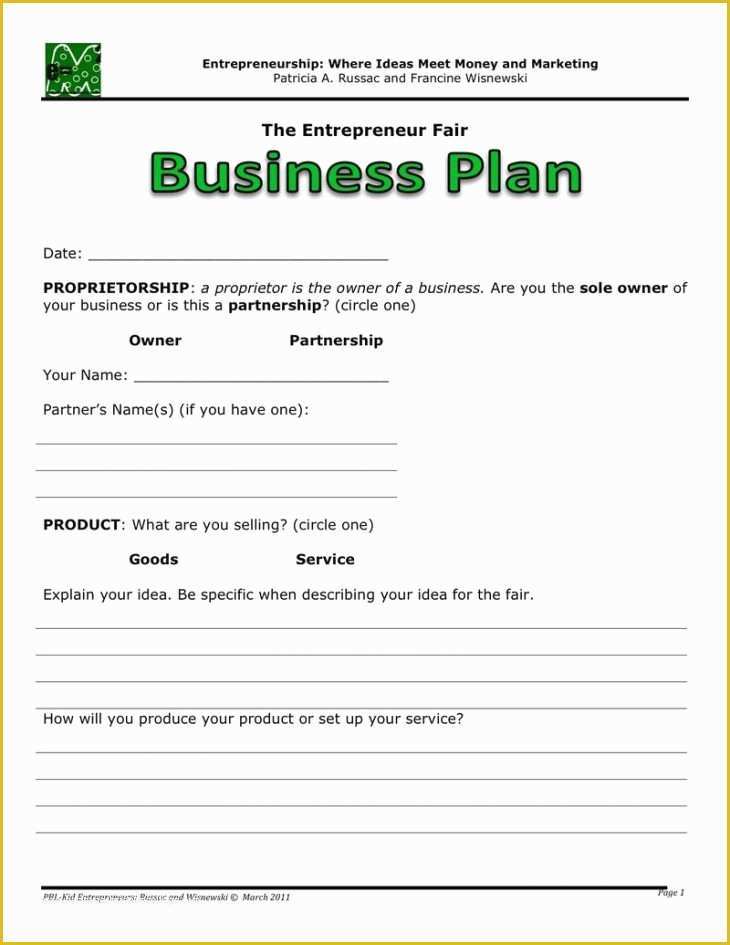 One Page Business Plan Template Free Of E Page Business Plan Template