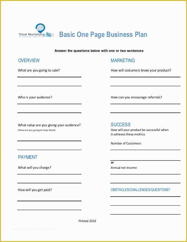 One Page Business Plan Template Free Of total Marketing 360 One Page Business Plan