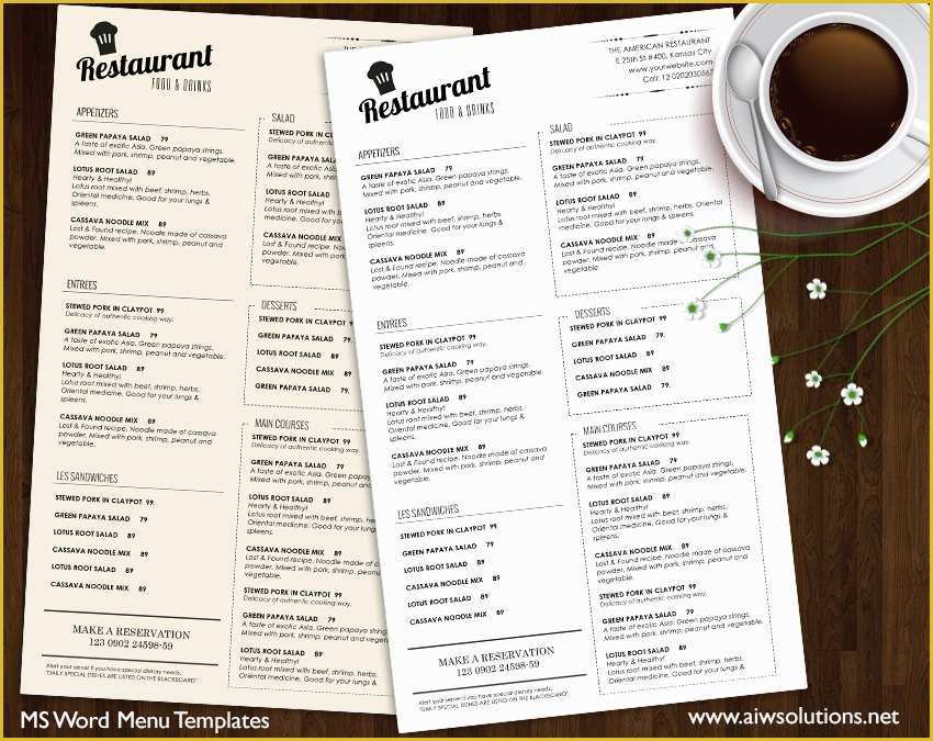 One Page Menu Template Free Of Food Menu Templates Printable Restaurant Menu Template