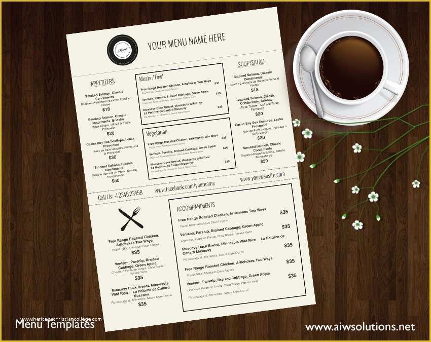 One Page Menu Template Free Of Menu Templates Printable Restaurant Menu Template Wedding