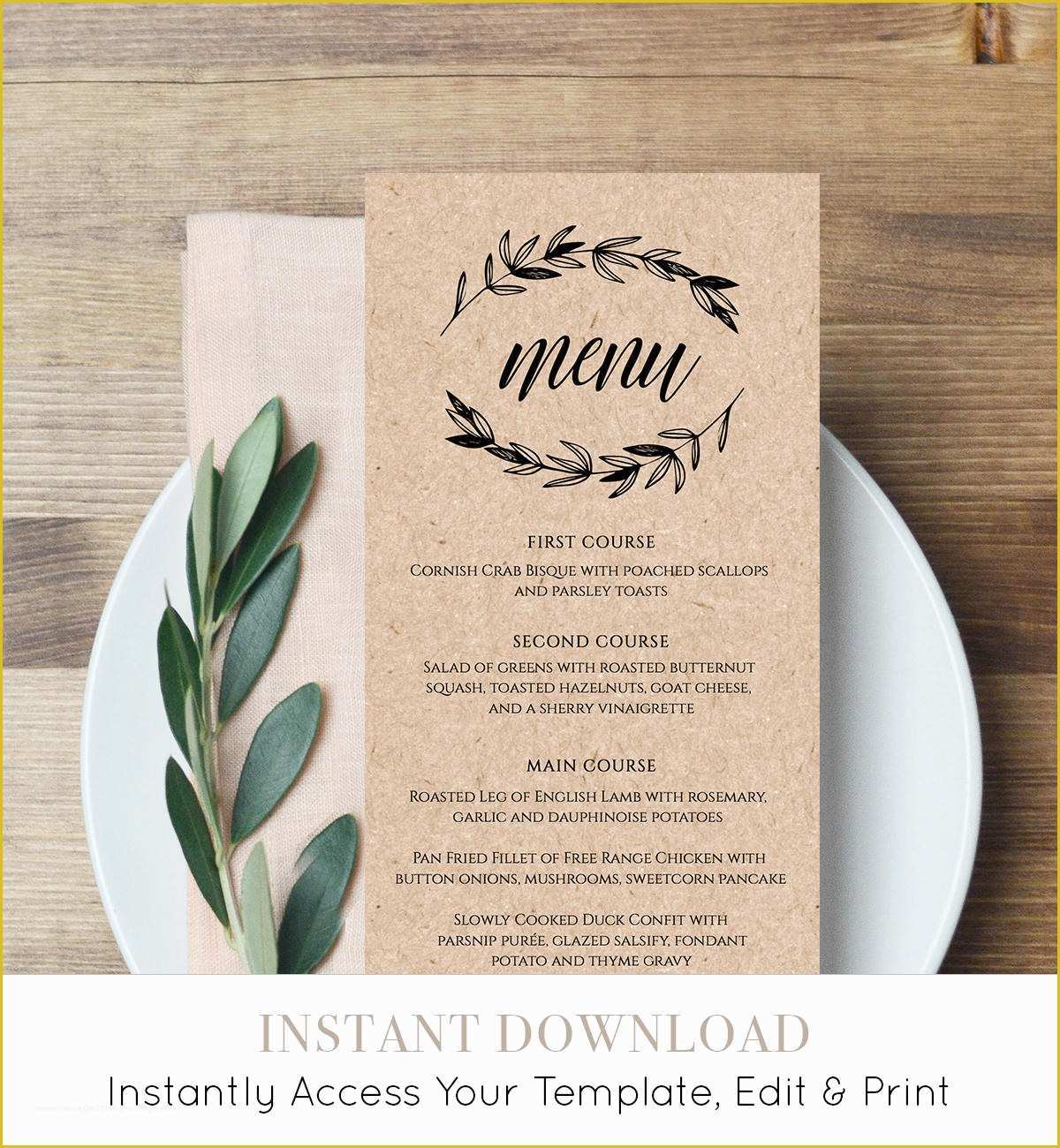 One Page Menu Template Free Of Rustic Wedding Menu Template Printable Menu Card Editable