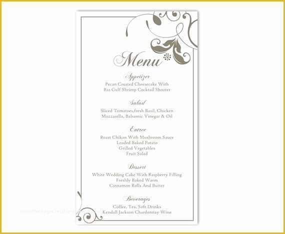 One Page Menu Template Free Of Wedding Menu Template Diy Menu Card Template Editable Text