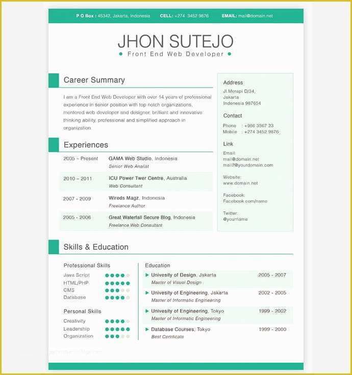 One Page Resume Template Free Of 28 Free Cv Resume Templates HTML Psd & Indesign
