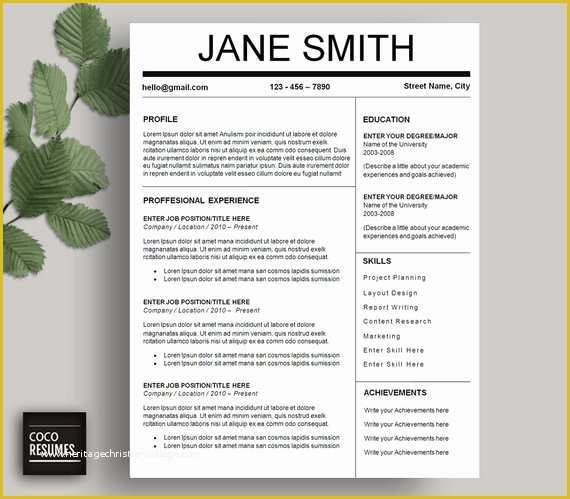 One Page Resume Template Free Of E Page Resume Template Cv Template for Ms Word Mac or Pc