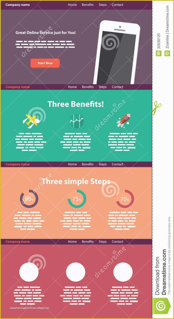 One Page Template Free Of E Page Flat Style Website Template Stock Vector