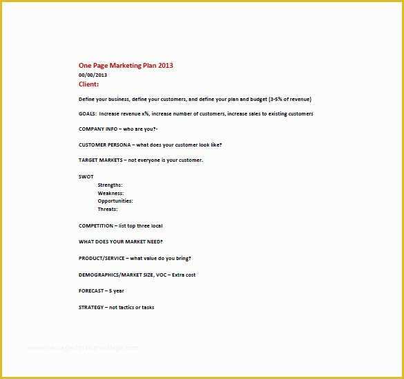 One Page Template Free Of E Page Marketing Plan Template – 16 Free Sample