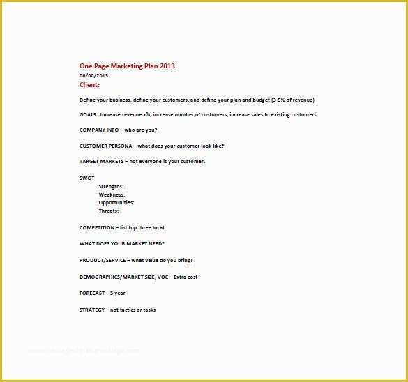 One Page Template Free Of E Page Marketing Plan Template – 16 Free Sample