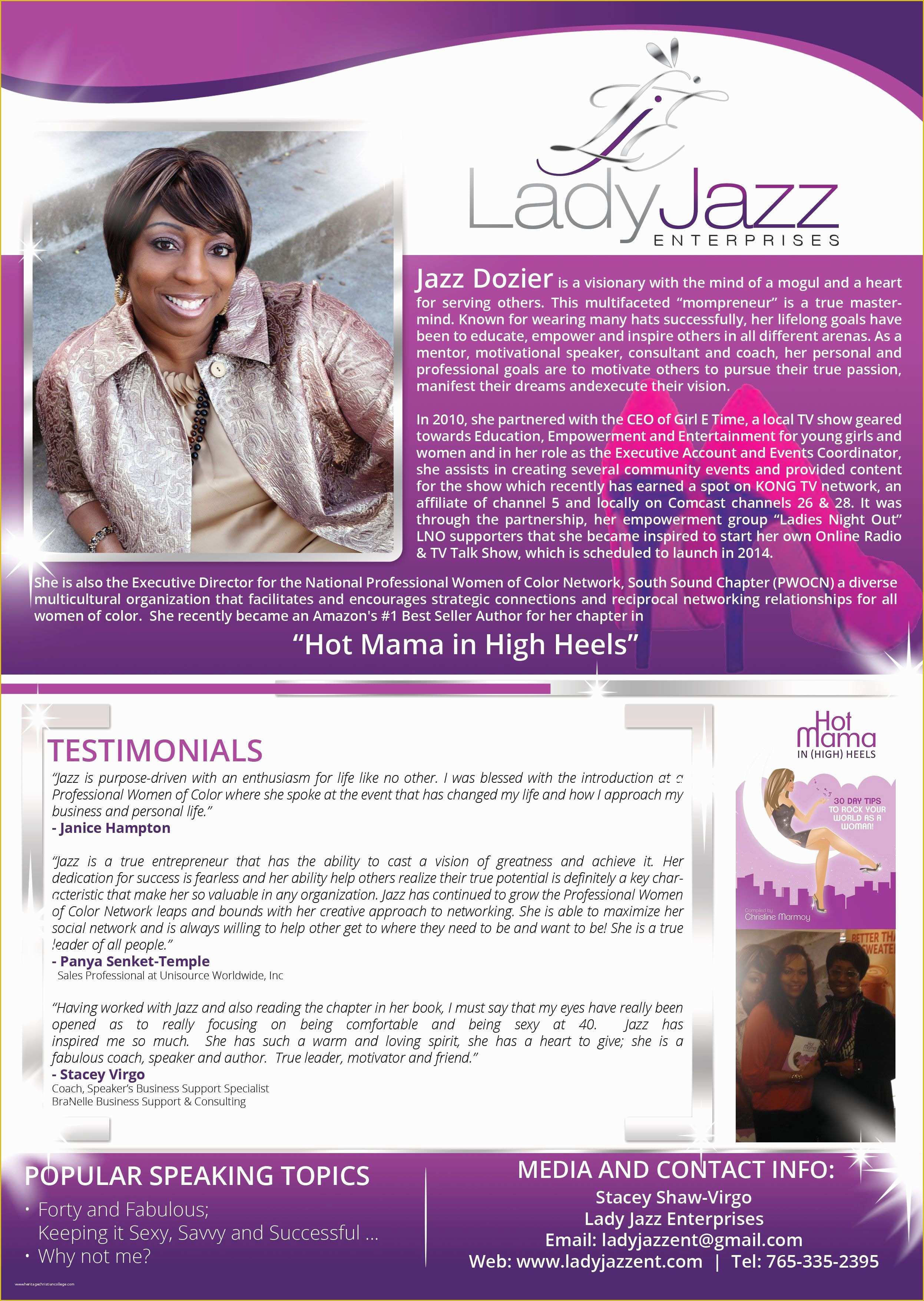 One Sheet Template Free Of Jazz Dozier Also Known as Lady Jazz Speaker One Sheet