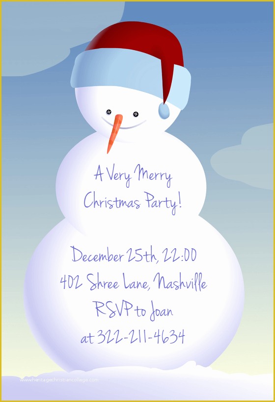 Online Christmas Party Invitation Templates Free Of Snowman Christmas Invitation Template Free