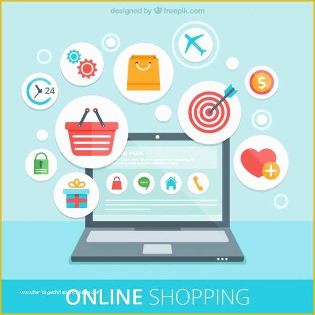 Online Store Template Free Download Of Line Shopping Icons and Laptop Vector