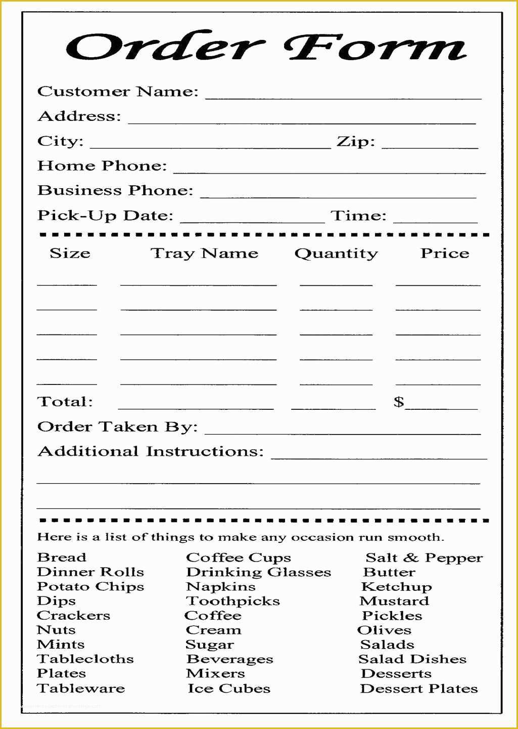 Printable Cake Order Form Template Free Download