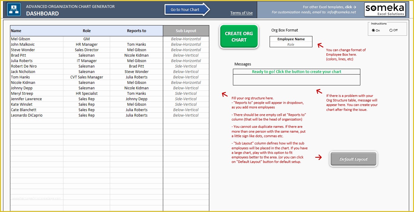 Org Chart Free Templates Excel Of Automatic org Chart Maker Advanced Version Excel Template