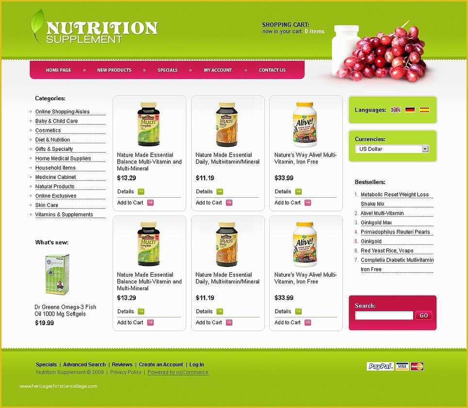 Oscommerce Templates Free Of Nutrition Store Os Merce Template