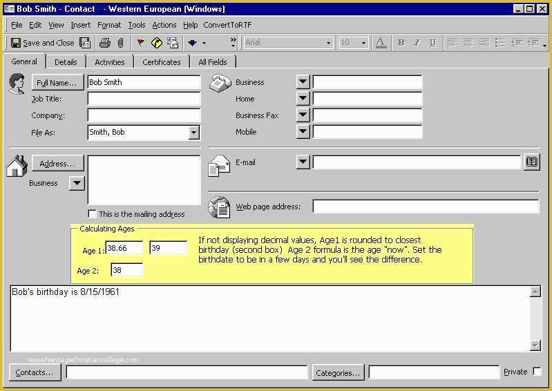 Outlook form Templates Download Free Of to Calculate the Age Of An Outlook Contact