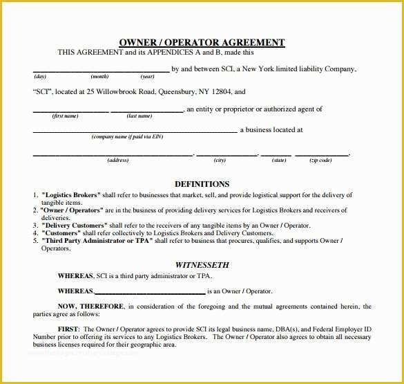 Owner Operator Lease Agreement Template Free Of 7 Owner Operator Lease Agreement Templates – Samples