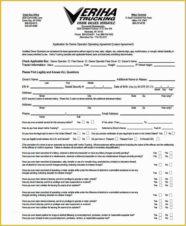 Owner Operator Lease Agreement Template Free Of Owner Operator Lease Agreement